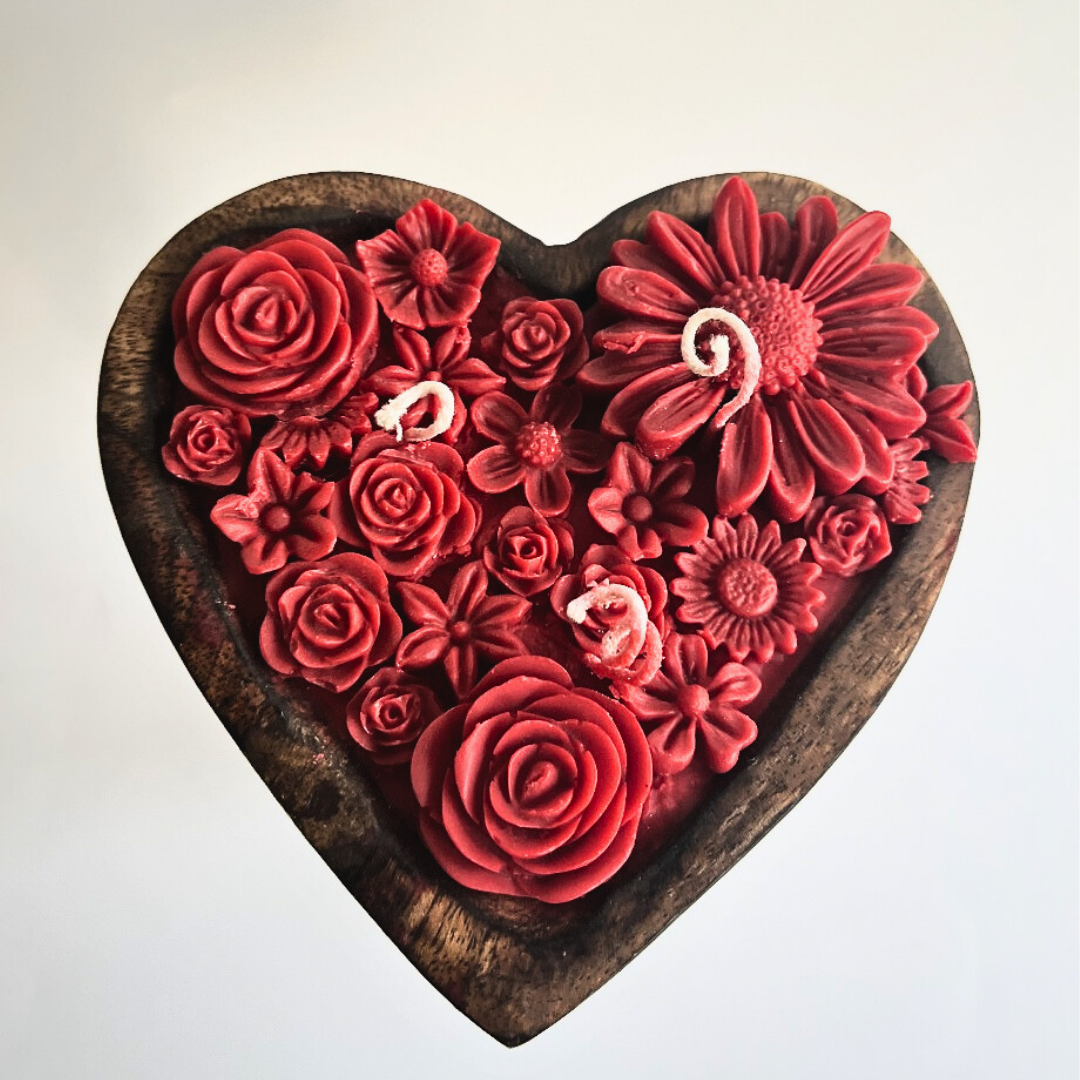 Floral Wooden Heart Candle