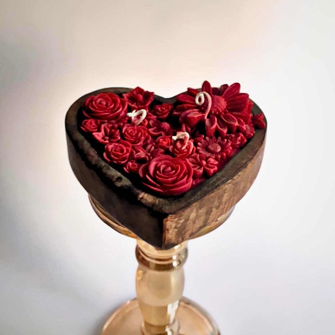 Floral Wooden Heart Candle - Image 3